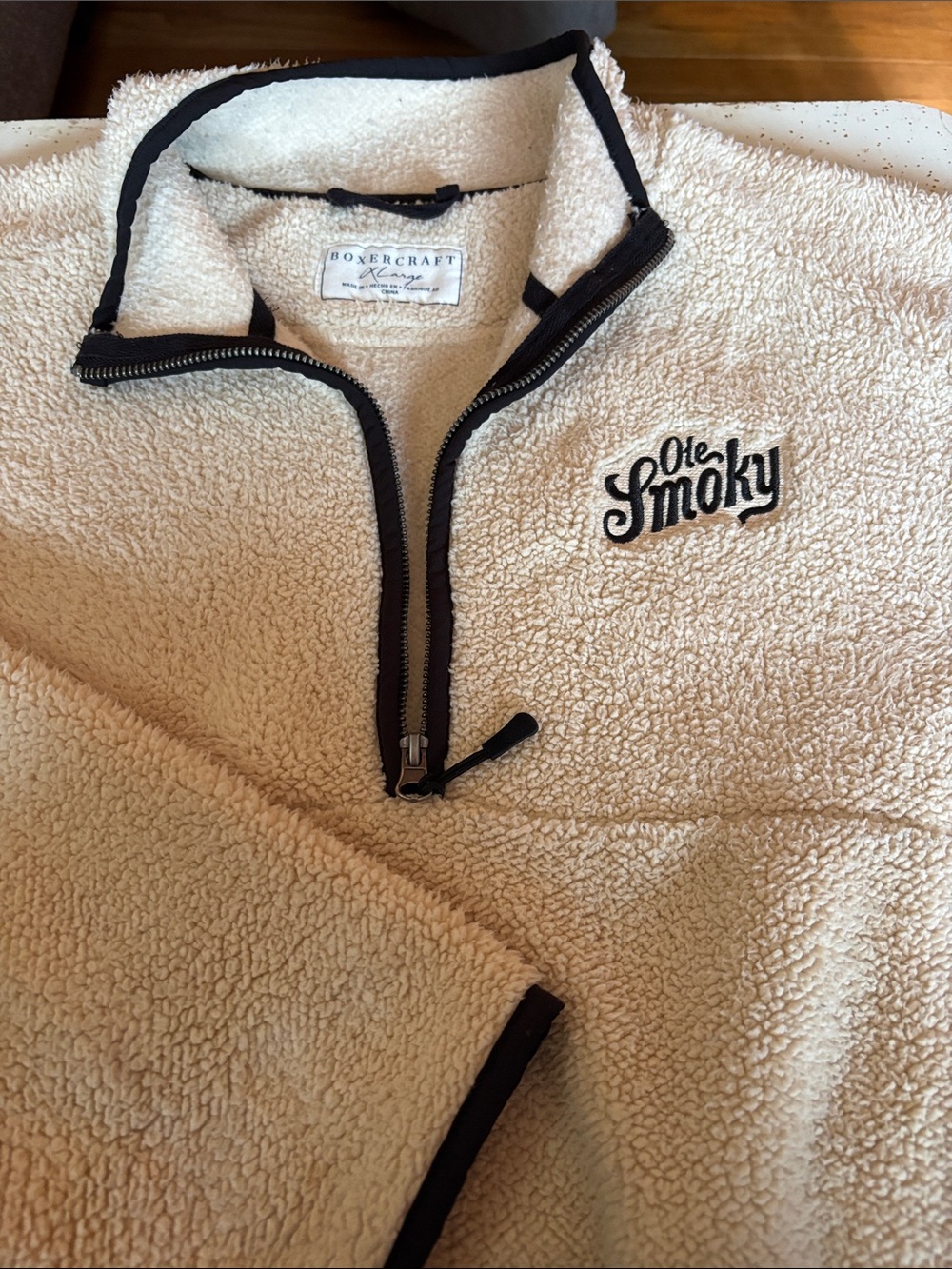 boxercraft Cream Sherpa Quarter-Zip Pullover with Black Trim